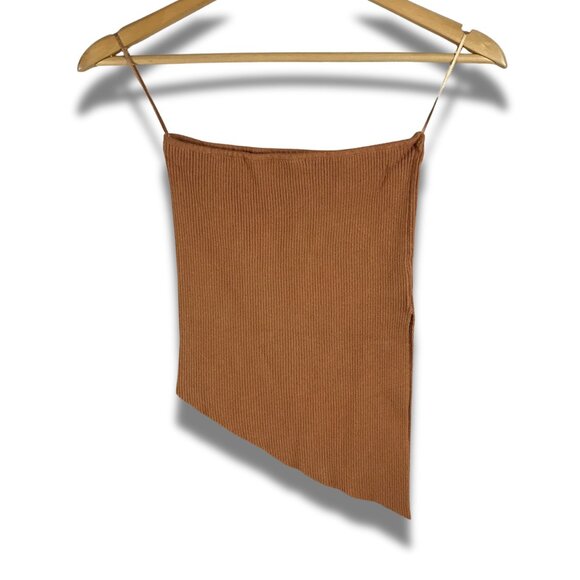 PAPERMOON Brown Ribbed Asymmetrical Tube Top MEDIUM - Picture 1 of 5